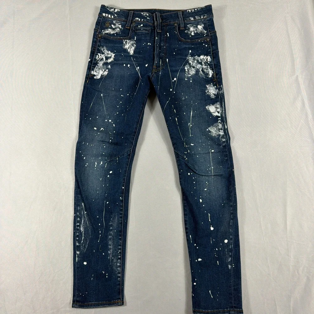 G-Star Raw D-Staq 3D Skinny Paint Splatter Distressed Jeans 29x30‎ Indigo Blue